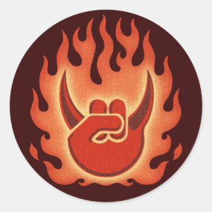 Devil Rock Flames Runder Aufkleber