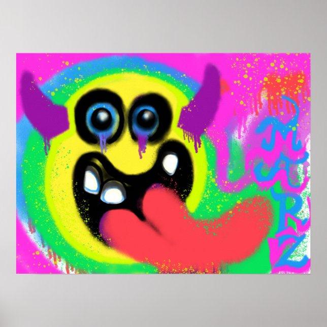 Devil Rock'n'Roll Happy Emoji Graffiti Poster (Vorne)