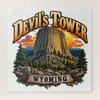 Devil’s Tower Wyoming Vintage-Sonnenuntergang-Graf