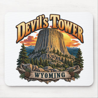 Devil’s Tower Wyoming Vintage-Sonnenuntergangsgraf Mousepad