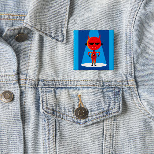 Devil Superhero Character Bold Red and Blue Button
