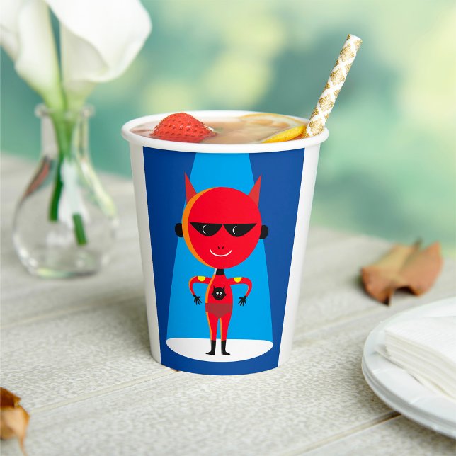 Devil Superhero Character Bold Red and Blue Pappbecher (Von Creator hochgeladen)