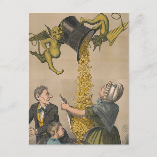 Devils, die Goldmünzen in die Schürze der Frau gie Postkarte (Vorderseite)