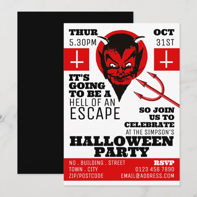 Devil's Hell Theme, Escape Room Halloween-Party Einladung (Vorne/Hinten)