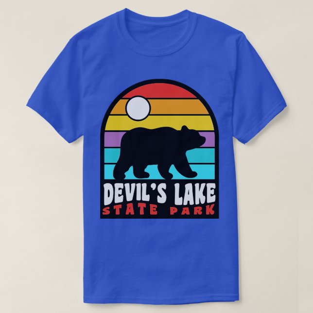 Devils Lake Staat Park Wisconsin Retro Sunset Bear T-Shirt (Design vorne)