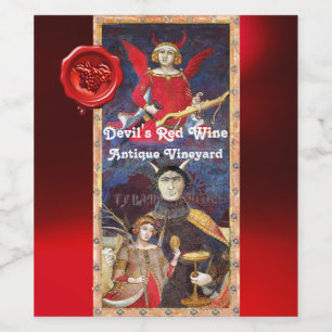 DEVIL'S RED WINE WAX SIEGEL /ANTIQUE TAROTS WEINETIKETT