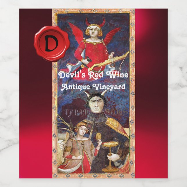 DEVIL'S RED WINE WAX SIEGEL MONOGRAM /ANTIQUE TARO WEINETIKETT (Einzelnes Label)
