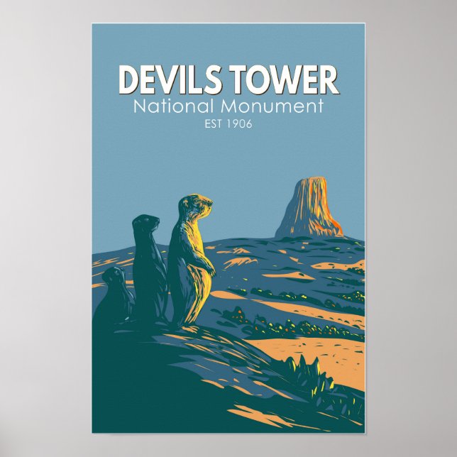Devils Tower National Monument Prairie Dog Vintag Poster (Vorne)