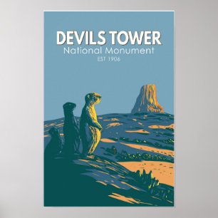 Devils Tower National Monument Präriehund Vintage Poster