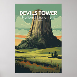 Devils Tower National Monument Reise Kunst Vintage Poster