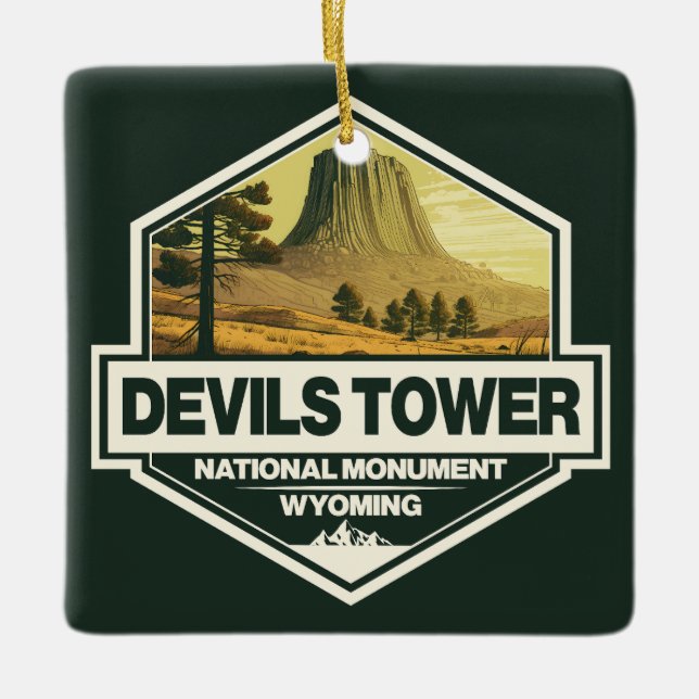 Devils Tower National Monument Reisen Vintag Keramikornament (Vorderseite)