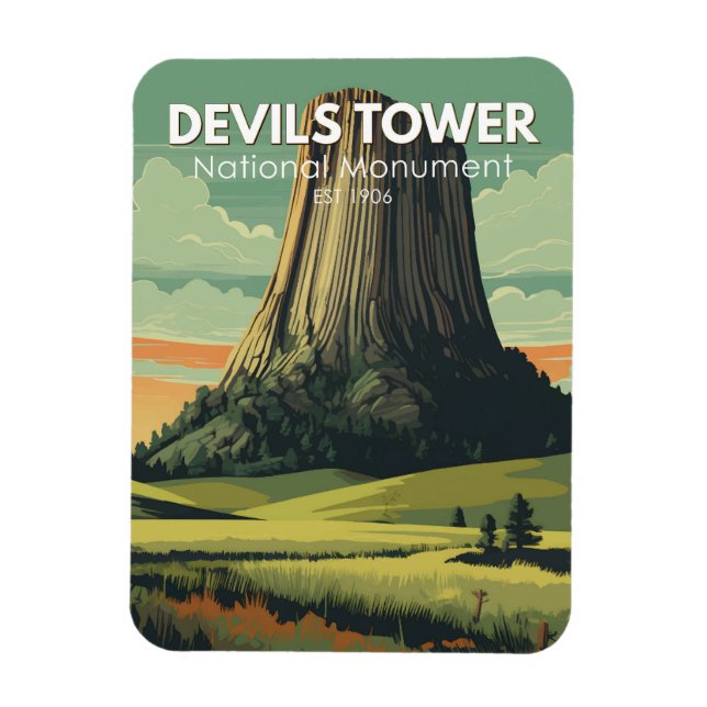 Devils Tower National Monument Reisen Vintag Magnet (Vertikal)