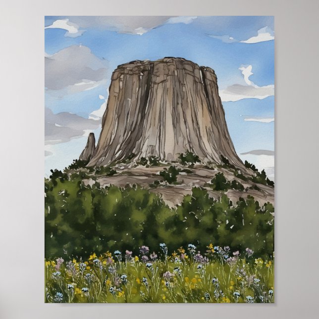 Devils Tower National Monument Watercolor Poster (Vorne)
