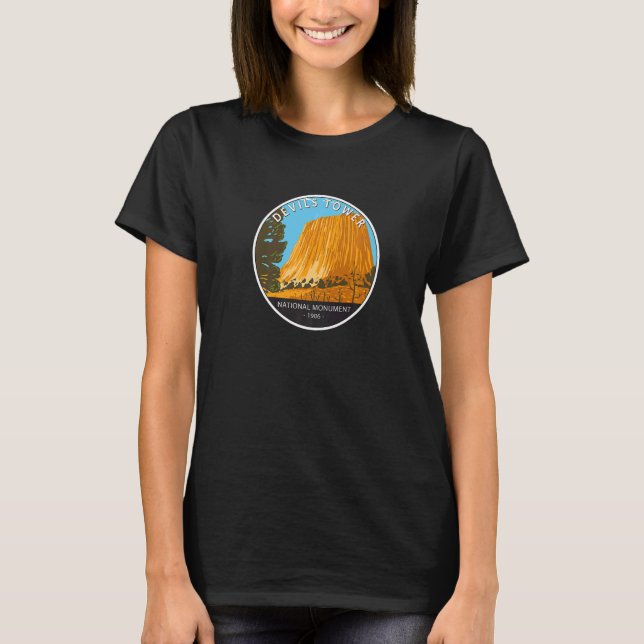 Devils Tower National Monument Wyoming Abzeichen V T-Shirt (Vorderseite)