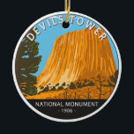 Devils Tower National Monument Wyoming Vintage Keramik Ornament<br><div class="desc">Devils Tower National Monument vector design. It is a butte composed of igneous rock in the Bear Lodge Ranger District of the Black Hills.</div>