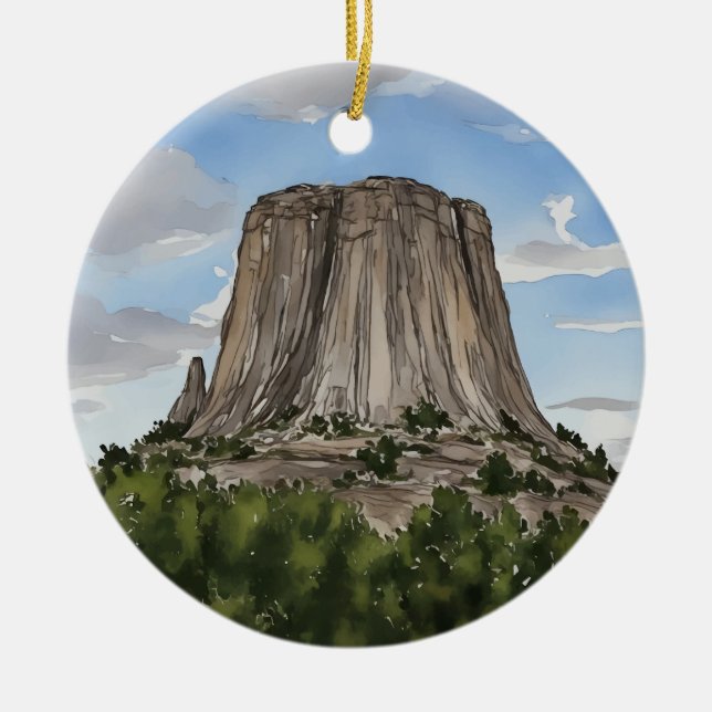 Devils Tower National Monument Wyoming Watercolor Keramik Ornament (Vorne)