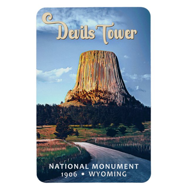Devils Tower National Monument Wyoming Watercolor Magnet (Vertikal)