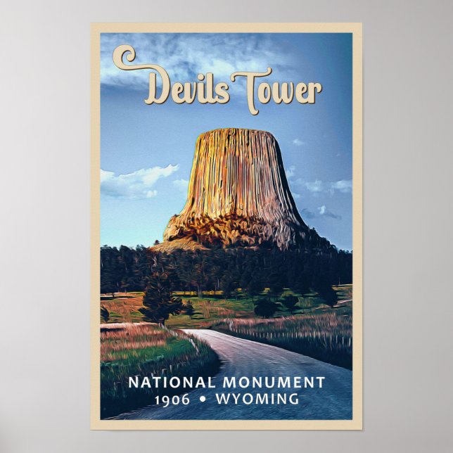 Devils Tower National Monument Wyoming Watercolor Poster (Vorne)