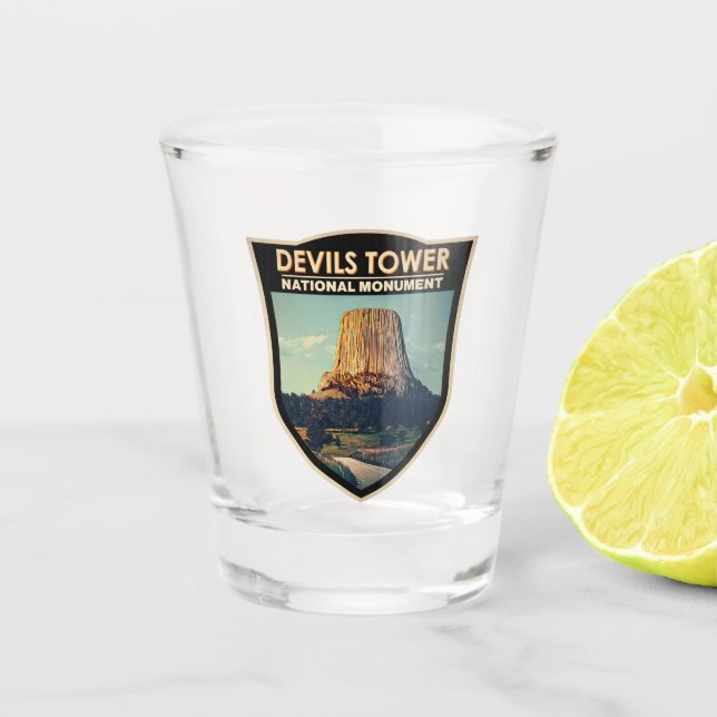 Devils Tower National Monument Wyoming Watercolor Schnapsglas (Vorderseite)
