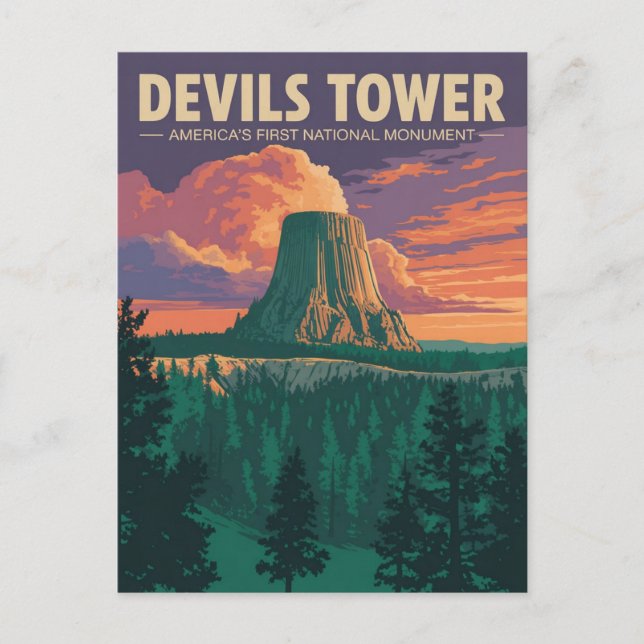 Devils Tower Vintage Travel Poster Postkarte (Vorderseite)