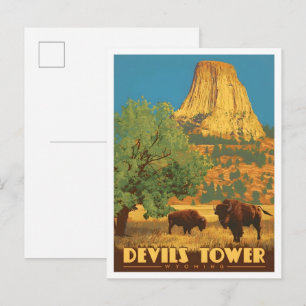 Devils Tower Wyoming USA Vintage Reise Kunst Postkarte