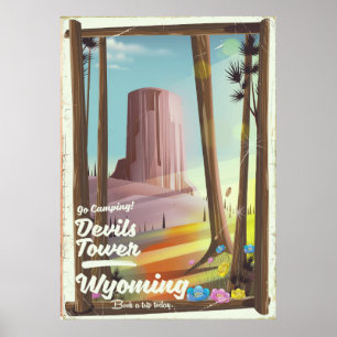 Devils Tower, Wyoming Vintage-Camping-Druck. Poster