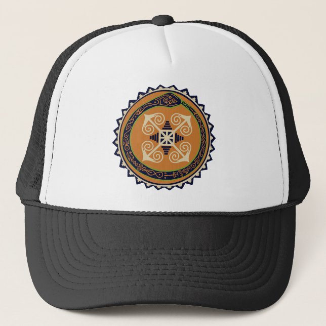 Devine Fire Wheel with Ouroboros Snake VooDoo Truckerkappe (Vorderseite)