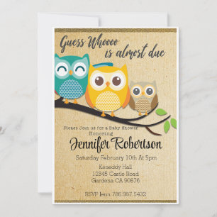 Devine qui a presque dû Owl Baby shower invitation
