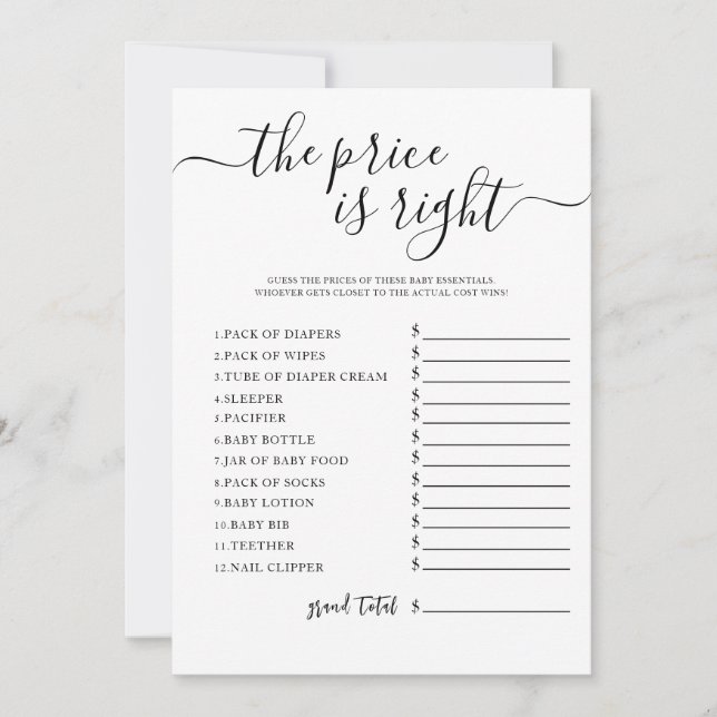 Devinez la carte de jeu Baby shower de prix (Devant)