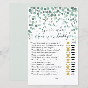 Devinez Qui Baby shower Jeu Eucalyptus Feuilles