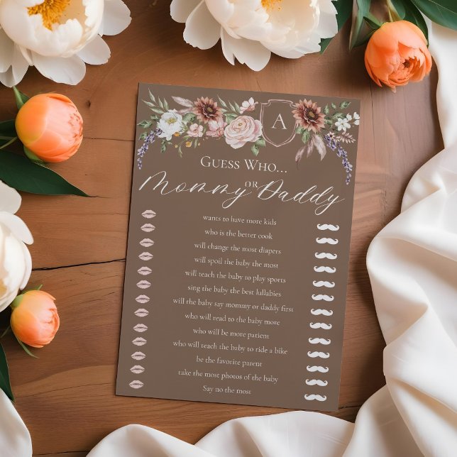 Devinez Qui Floral Wild West Baby shower carte de  (Guess Who Floral Wild West Baby Shower Game Card)