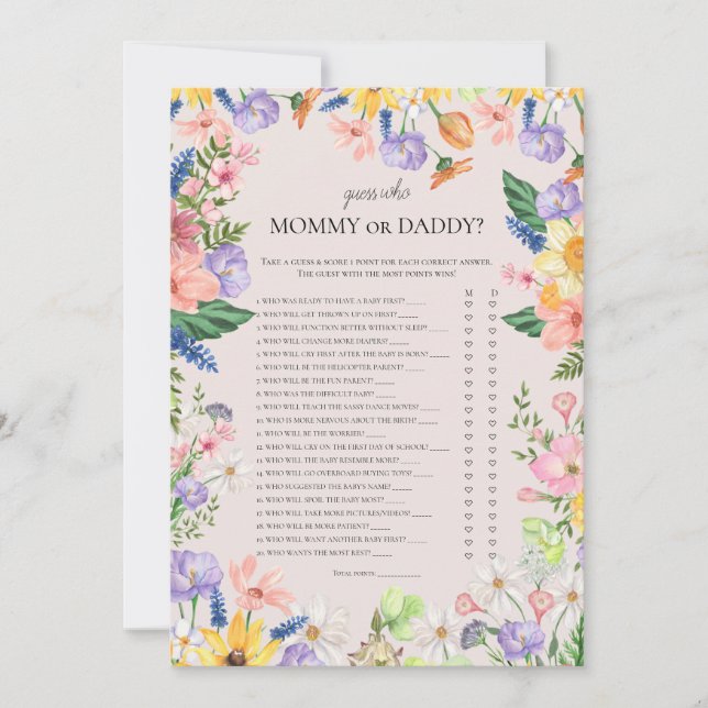 Devinez Qui maman ou papa Carte Baby shower de jeu (Devant)