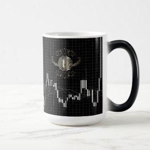 Devisen-Kerzenhalter-Diagramm mit Bitcoin-Gold-Coi Verwandlungstasse