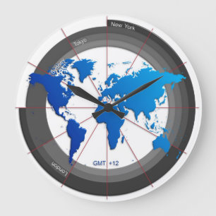 Devisen vermarkten Timezone-Uhr GMT+12 Stunde Große Wanduhr