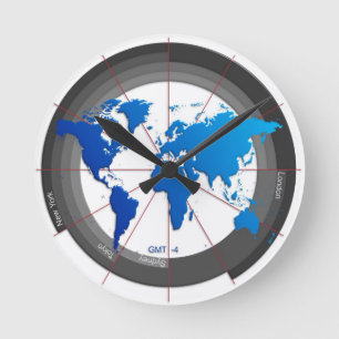 Devisen vermarkten Timezone-Uhr GMT-4 Runde Wanduhr