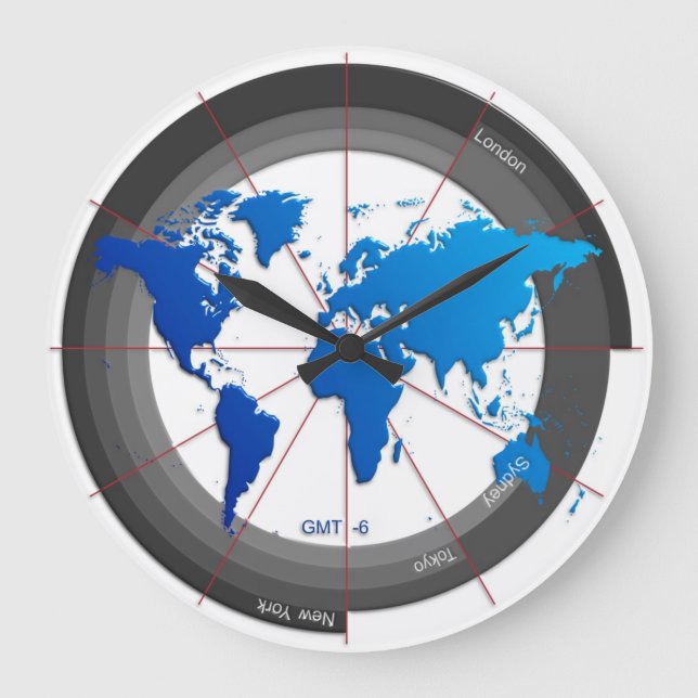 Devisen vermarkten Timezone-Uhr GMT-6 Große Wanduhr (Vorderseite)