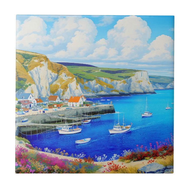 "Devon Harbor Dreamscape" - Eine englische Seascap Fliese (Vorderseite)