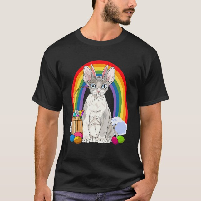 Devon Rex Cat Happy Oaster Eggs Bunny T-Shirt (Vorderseite)
