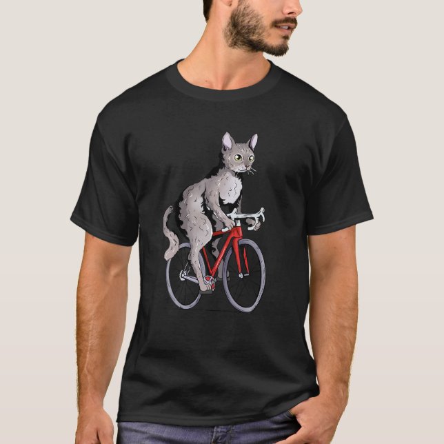 Devon Rex Cat Riding Bicycle Niedlich Biker Cyclis T-Shirt (Vorderseite)