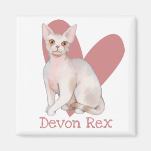 Devon Rex Cat Watercolor Kitty Pink Herz Magnet