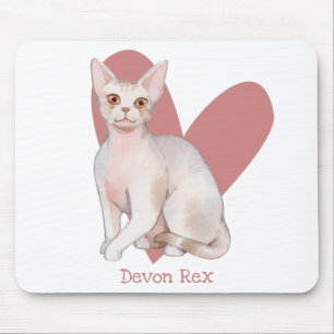 Devon Rex Cat Watercolor Kitty Pink Herz Mousepad