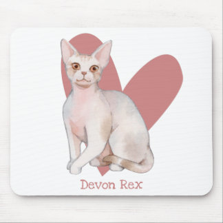 Devon Rex Cat Watercolor Kitty Pink Herz Mousepad
