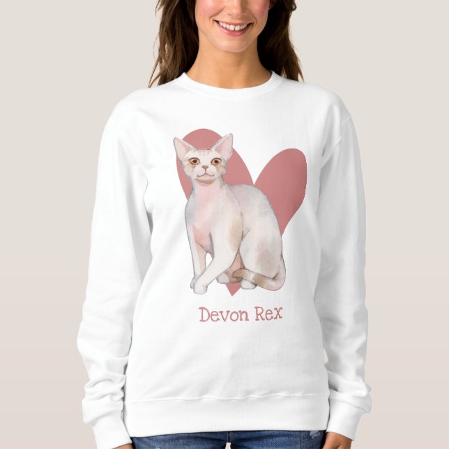 Devon Rex Cat Watercolor Kitty Pink Herz Sweatshirt (Vorderseite)