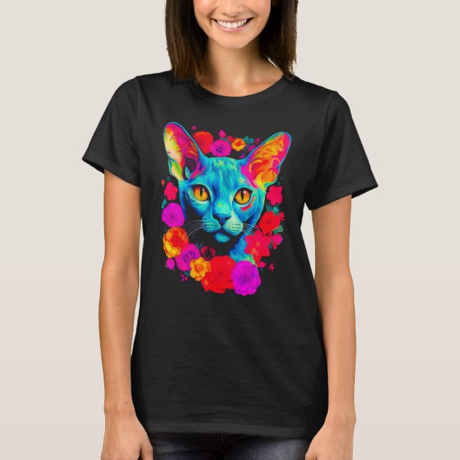 Devon Rex Katze Blume T-Shirt (Vorderseite)