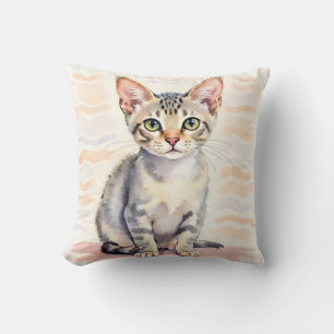 Devon Rex Katzen-Wasserfarben-Wellentinienkunst Kissen