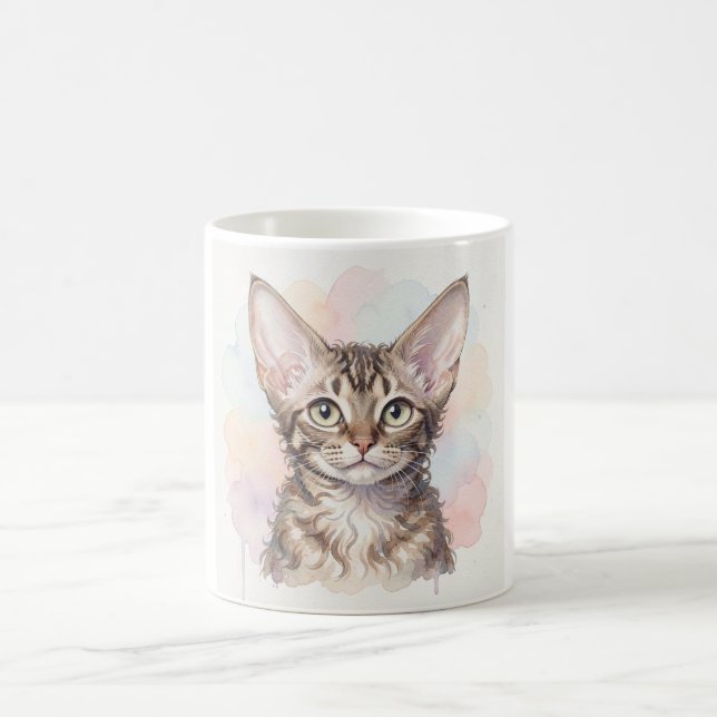 Devon Rex Katzen Wasserfarbenporträt Kaffeetasse (Mittel)