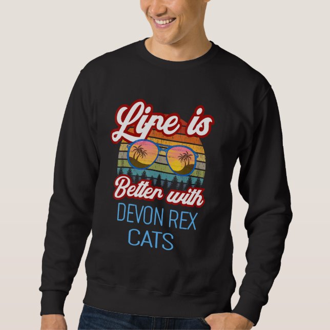 Devon Rex Retro Sunset Life besser mit Devon R Sweatshirt (Vorderseite)