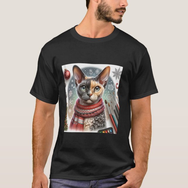 Devon Rex Weihnachtskatze-Shirt Tee Bekleidung Fes (Vorderseite)