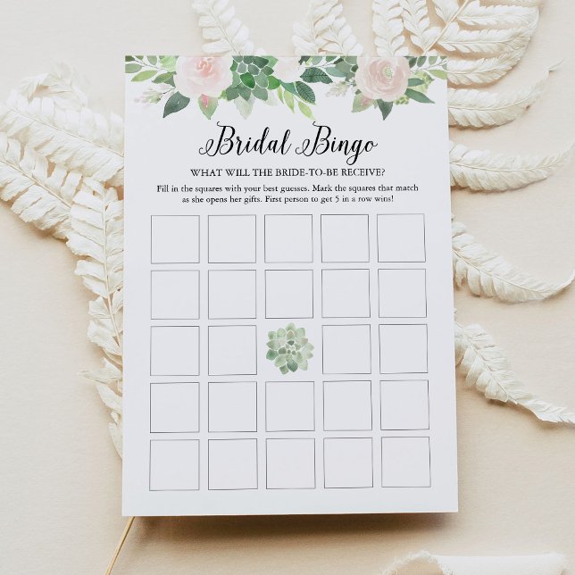 DEVON Succuled Blush Floral Bridal Bingo Card Einladung (Von Creator hochgeladen)