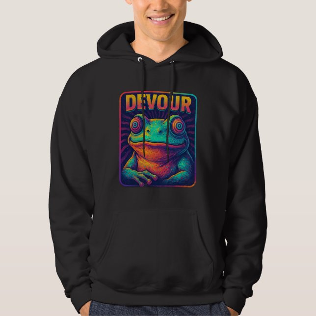 DEVOUR – Hypnotic Retro Frog Pixel Art Design Hoodie (Vorderseite)
